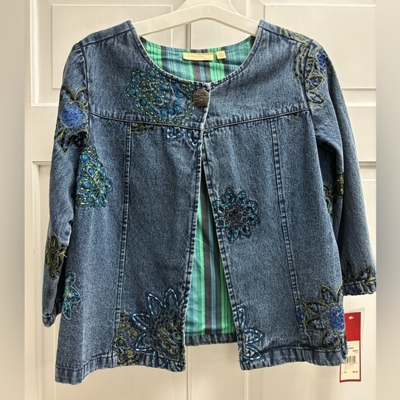 Choices Jackets & Blazers - xSOLD Choices Petite Floral Embroidered Denim Jean Jacket, NWT, Petite Small